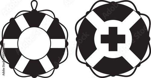 Lifebuoy icons with cross and rope