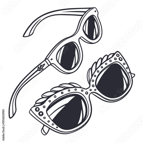 Two pairs of sunglasses with decorative frames eyewear fashion accessory