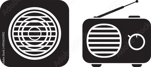 Speaker and radio icon set black