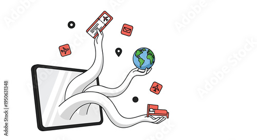 Vector illustration of a tablet with global connections and credit cards