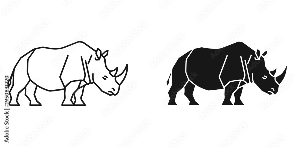 Fototapeta premium mother rhinoceros and calf walking together flat design vector illustration
