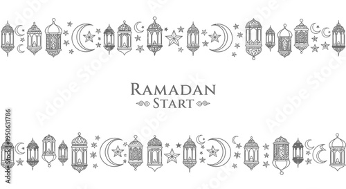 ramadan start, lanterns and crescent moon