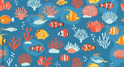 Vibrant underwater scene with various fish and coral.