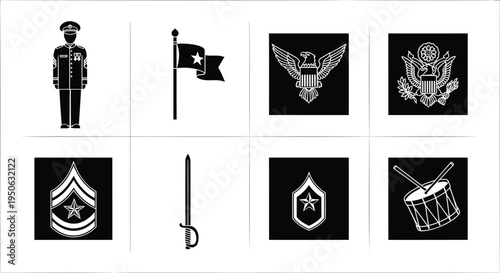 Set of 7 military icons vector