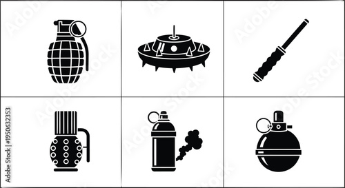 Set of 6 military explosive icons vector