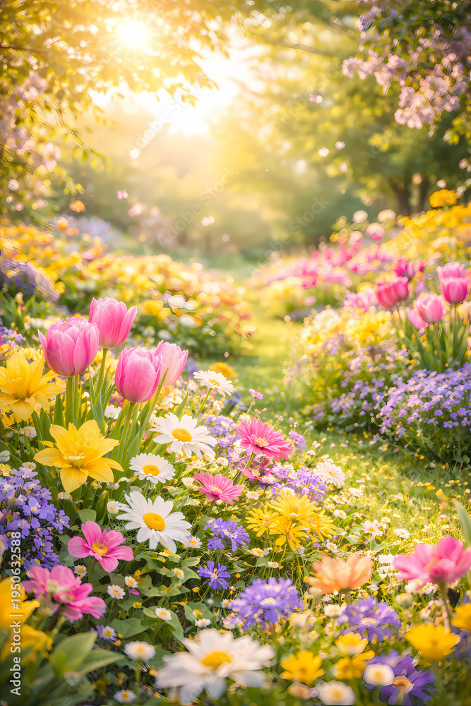 Obraz premium Spring Garden Festival Flowers In Sunshine 