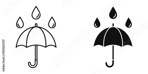 rainy weather icons set with open and closed umbrellas vector illustration