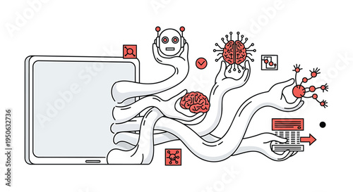 Vector illustration of virus and malware attacking a computer