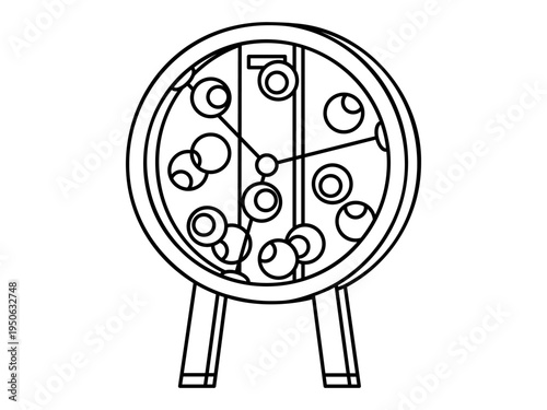 Hand drawn cute outline illustration of lottery machine. Flat vector gamble game winner sticker line art doodle. Lotto ball drawing. Chance for prize concept icon. Success or luck. Isolated.