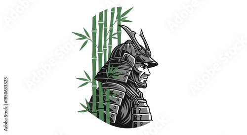 samurai warrior helmet, green bamboo background