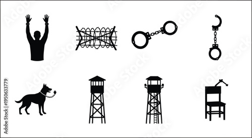 Set of 8 prison icons vector