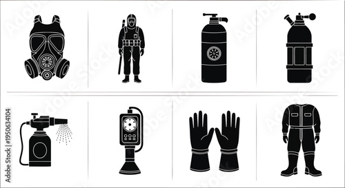 Set of 8 firefighter equipment icons vector