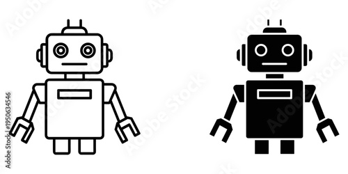 two retro robots facing each other in minimalist flat design vector illustration