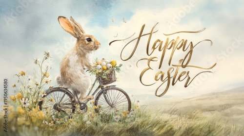 Vintage Easter Bunny Bicycle Spring Greeting