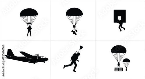 Set of 6 parachute icons vector