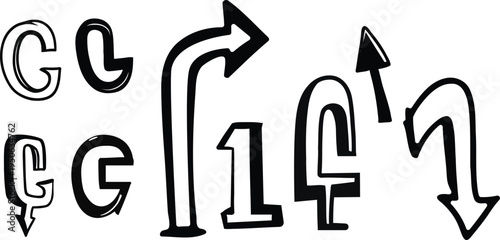 Arrows and letters in stylized font