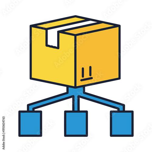Tableau sur toile A cartoon box with a sad face and three blue legs