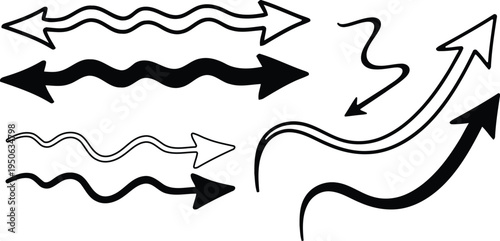 Collection of black and white arrow icons with various line styles