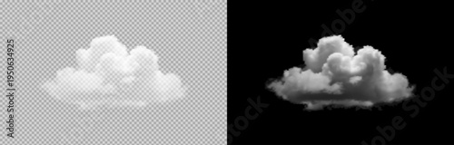 Vector realistic cloud, smoke or fog on isolated transparent and black background. Cloud png. Smoke png.