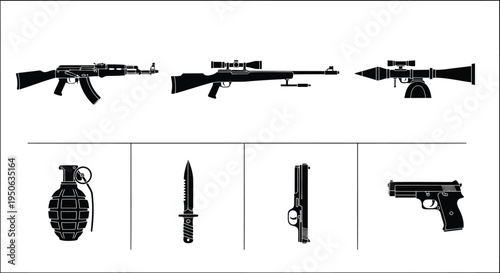 Set of 6 military weapons icons vector