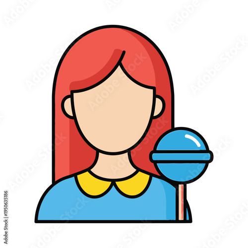 A cartoon girl with red hair holding a lollipop