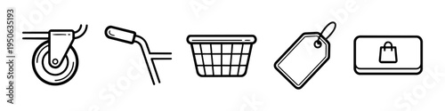 Wheel, Handle and Basket Monochrome Icon Set. High quality stock illustration with clear subject focus and cohesive composition for versatile commercial usage.