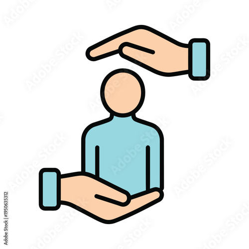 A person protected by two hands