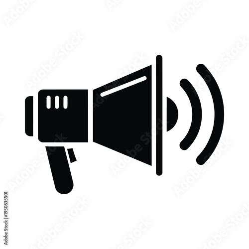 A black and white icon of a megaphone