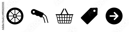 Wheel, Handle and Basket Monochrome Icon Set. High quality stock illustration with clear subject focus and cohesive composition for versatile commercial usage.
