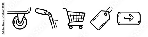 Cart, Wheel and Handle Monochrome Icon Set. High quality stock illustration with clear subject focus and cohesive composition for versatile commercial usage.