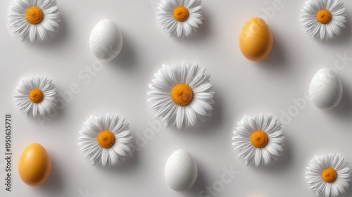 Easter Daisy Flowers And Eggs Minimal Pattern
