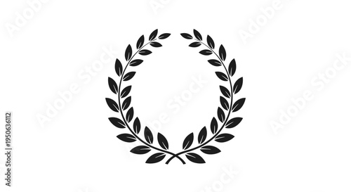 Stylized Black Laurel Wreath Illustration on Isolated White Background