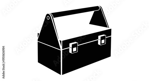 Black metal toolbox with handle.