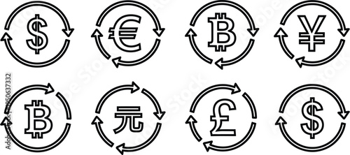 Currency symbols with circular arrows