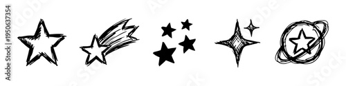 Star, Comet and Hand Monochrome Icon Set. High quality stock illustration with clear subject focus and cohesive composition for versatile commercial usage.