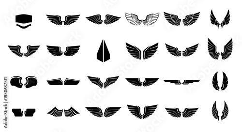 A Collection of Diverse Wing Icons Representing Freedom, Power, and Flight