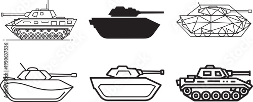 Various military tank silhouettes in different structural designs and profiles