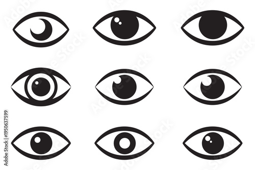 Eye Icons Set for Vision, View, Observation and Interface Design