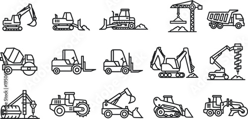 Construction vehicles and heavy equipment icons