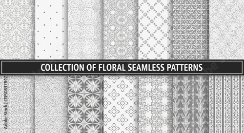 An extensive collection of sophisticated floral and geometric seamless patterns, ideal for diverse design applications