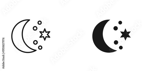 crescent moon and stars night sky minimalist flat design vector illustration