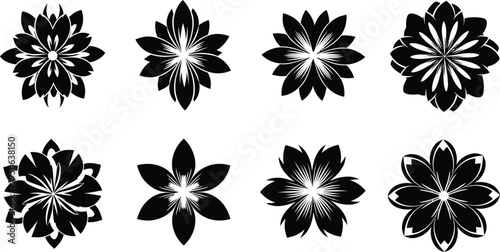 Collection of eight unique black floral designs