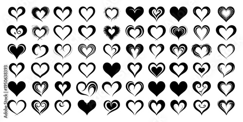 Heart Icons Set Solid And Outline Romantic Symbols Variety Vector Collection