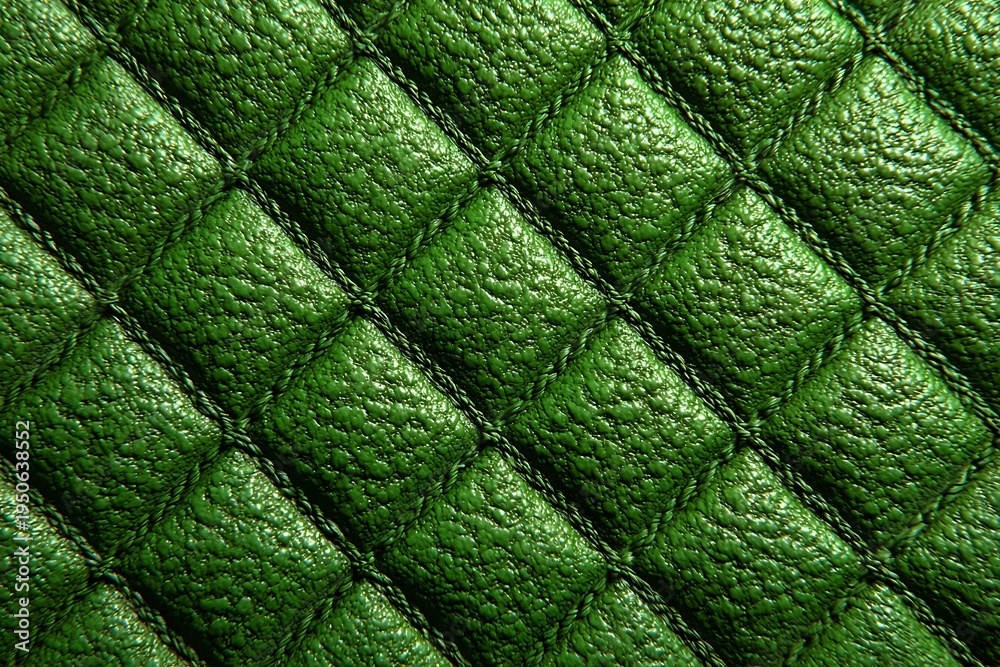 Naklejka premium A close-up of a green quilted texture with a diamond pattern, creating a luxurious and elegant background.