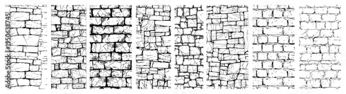 Stone wall texture vector sketch set Hand drawn collection of brick and rock backgrounds