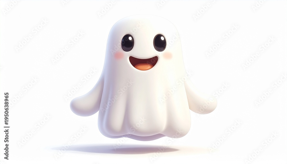 Obraz premium Whimsical 3D Illustration of a Friendly Smiling Ghost