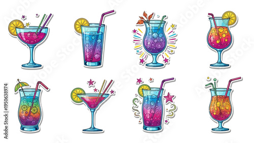 Colorful cocktail illustrations collection for beverage design and advertising