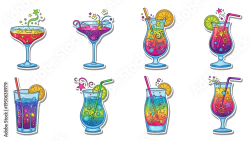 Colorful cocktail illustrations collection for design and decorative purposes