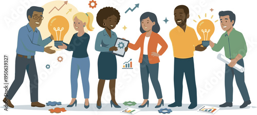 Successful business team celebrating victory with trophy and confetti