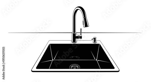 Modern kitchen sink with faucet.